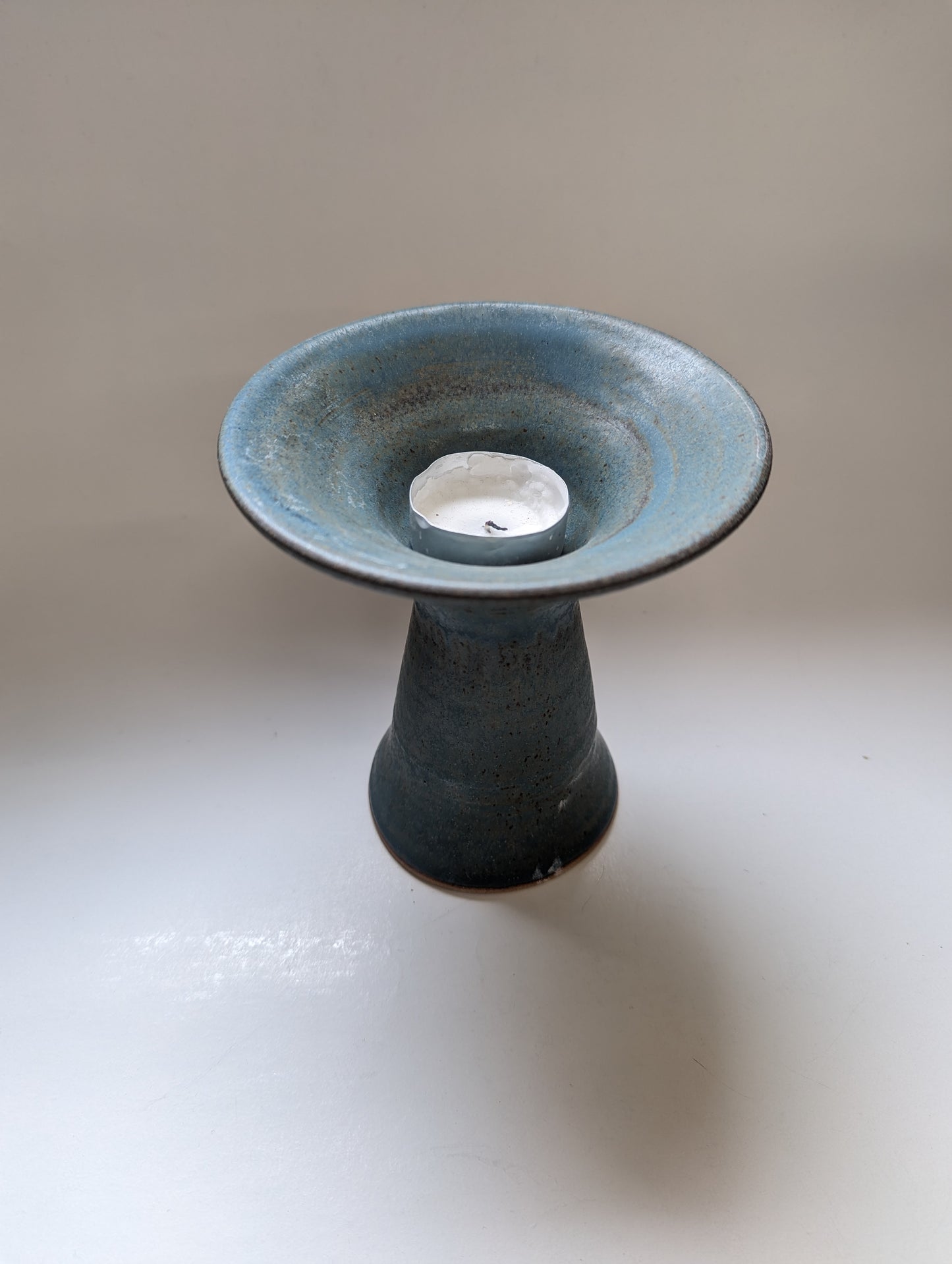 Patina Blue Pedastal Vase / Tea Light Holder